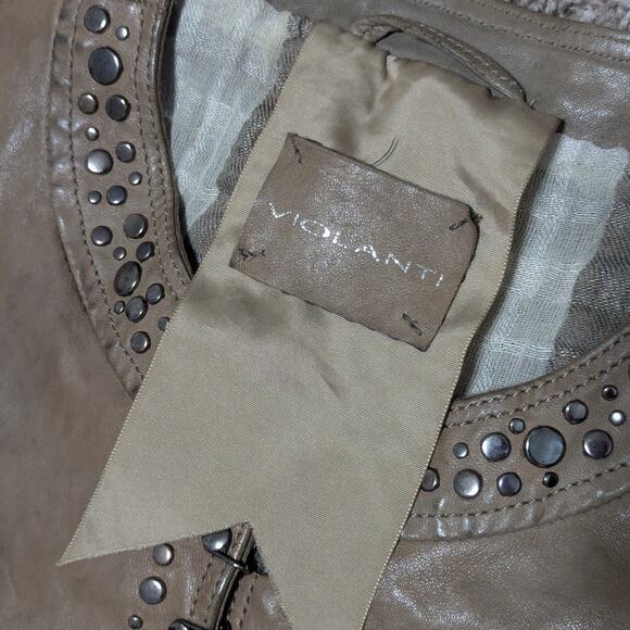 Vintage Violanti Studded Leather Jacket Linen Lined Brown Western Streetwear - Picture 5 of 9